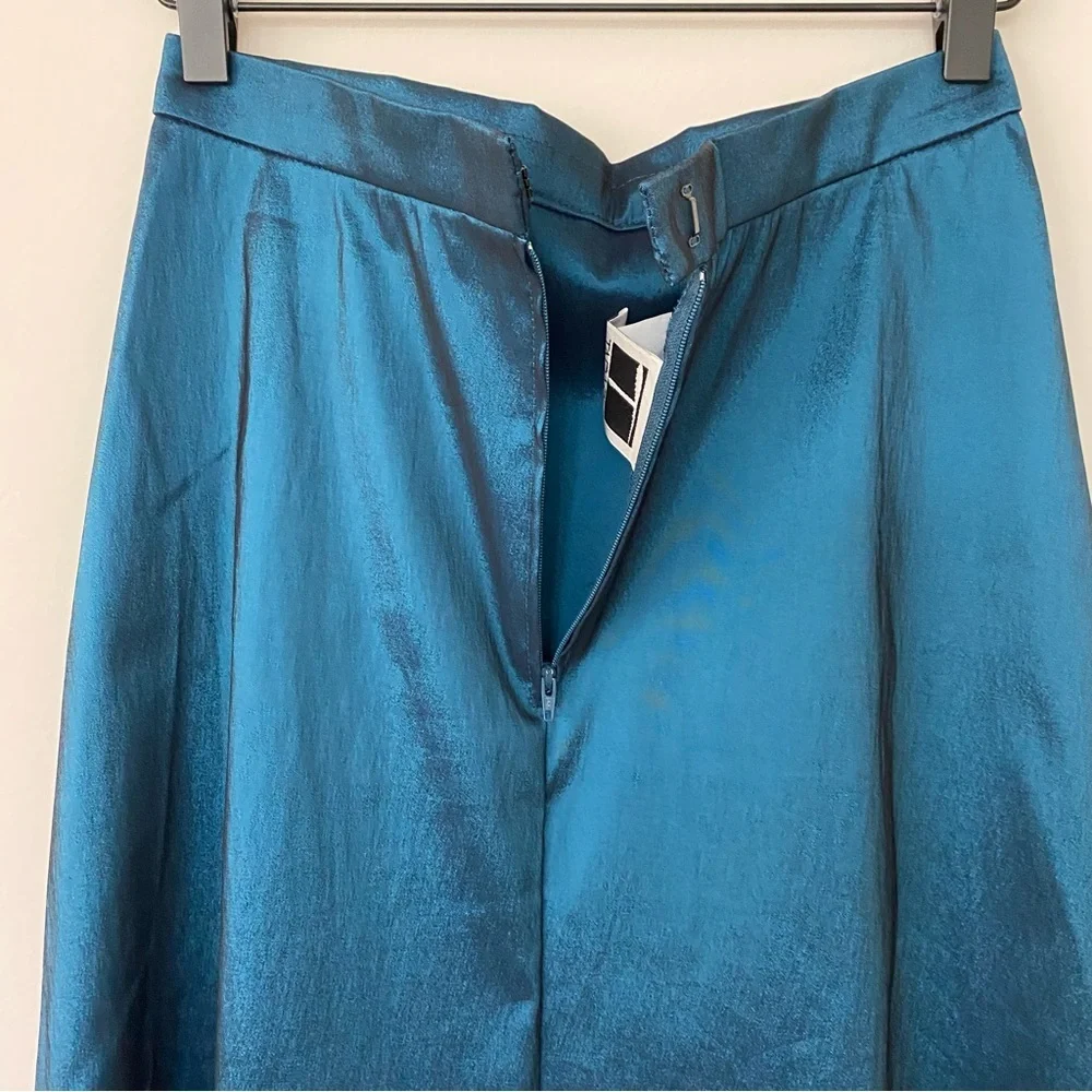 Vintage Tadashi Two-Piece Set Sz 4 Teal Satin Skirt Blouse Wedding Event 90s Y2K - Picture 8 of 16